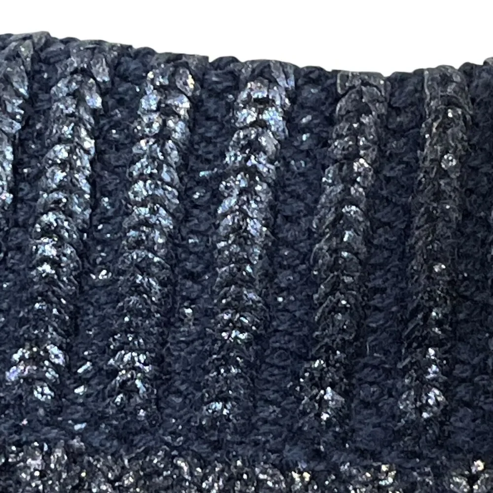 Chicos Womens Cotton Blend Navy Metallic Long Sleeve Chunky Knit Sweater 2 L